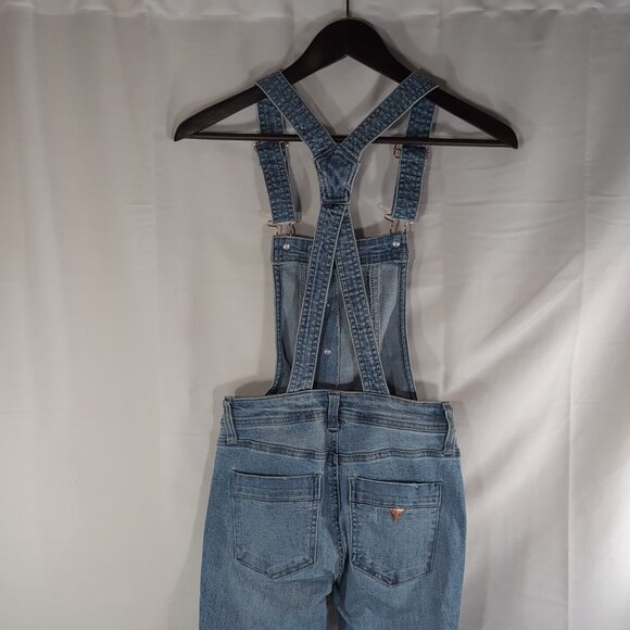 Guess Jeans Lightwash Blue Denim Rose Gold Overalls Distressed Women's 24 Pants - Picture 5 of 14